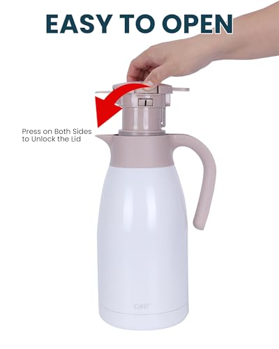 GiNT 1.9L / 64Oz Thermal Coffee Carafe, Insulated Stainless Steel Coffee Carafes for Keeping Hot/Double Walled Vacuum Thermal Carafe (White) - color: White, size: 64.2 Ounces