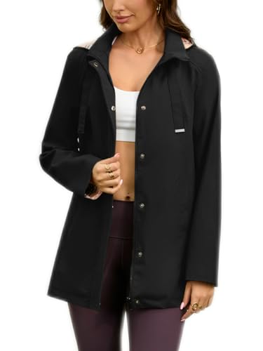 Womens Long Hooded Rain Jacket Waterproof Outdoor Hiking Raincoat Windbreaker Lightweight Trench Coat - color: Black, size: X-Large