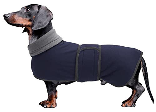 Dachshund Coats Sausage Dog Fleece Coat in Winter Miniature Dachshund Clothes with Hook and Loop Closure and high vis Reflective Trim Safety - Navy - S - color: Navy, size: Small(Back: 14"-15"in)