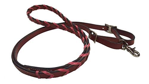 Showman Leather Braided Reins w/Colored Lacing - color: Pink