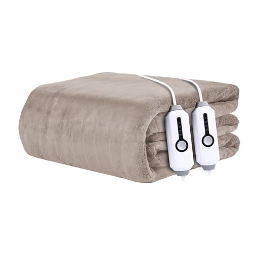 Electric Heated Blanket 90"×100" King Size, Smooth & Fuzzy Cozy for Bed, Couch, Office, 4 Heating Levels & 10H Auto-Off, Dual Controller, Overheat Protection, Parents's Gifts - Light Brown - color: 07-brown, size: King Size (90"x100")