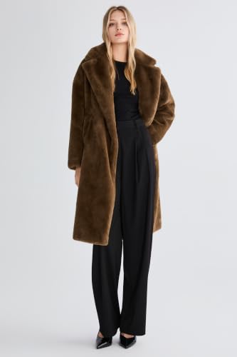 Orolay Women's Fuzzy Fleece Winter Jacket Faux Fur Lapel Coat Mid-Length Sherpa Teddy Coat - color: Coffee, size: X-Small