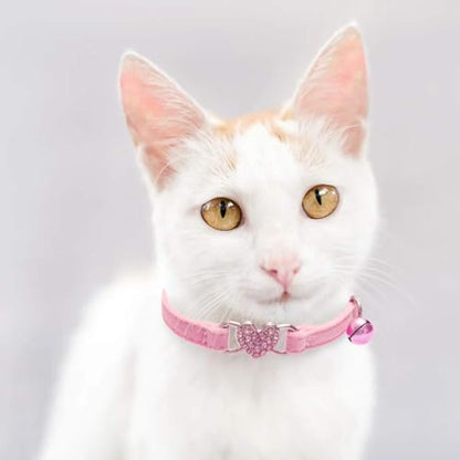 BINGPET Cat Collar Breakaway with Bell, Bling Kitten Collar,Pink&Black - color: Heart (Pink + Black)-2pcs