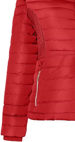 BodiLove Women's Fur Hooded Thickened Jacket with Fleece Lining - color: Red (Light Weight), size: Small
