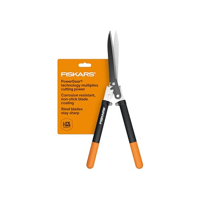 Fiskars 23" PowerGear Garden Hedge Shears, 10" Stainless Steel Blades | PowerGear Technology Multiplies Power for Less Effort, Hedge Clippers with Sharp Low-Friction Precision-Ground Steel Blades - style: 23" PowerGear