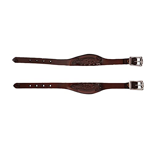 CIRCLE Y Flared Shaped Floral Stamped 1/2" Stirrup Hobble Straps with Stainless Steel Buckles - color: Walnut