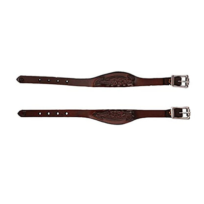 CIRCLE Y Flared Shaped Floral Stamped 1/2" Stirrup Hobble Straps with Stainless Steel Buckles - color: Walnut