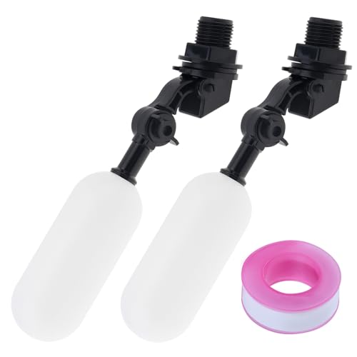 Float Valve, 2 Pcs 1/2 inch Water Level Control Adjustable Arm Automatic Fill Water Valve for Livestock Water Trough, Aquariums with Tape