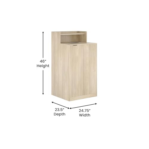 Flash Furniture Trash Can Enclosure, 32 Gallon, Oak | 8" Drop Hole, Tray Shelf, Swing Door, Commercial Grade - color: Oak