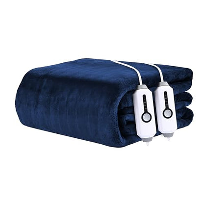 Electric Heated Blanket 84"×90" Queen Size, Fluffy Cozy for Home, Office, Hotel, 4 Heating Levels & 10H Auto-Off, Overheat Protection, Dual Controllers, Fast Heating - Dark Blue - color: 06-dark Blue, size: Queen Size (84"x90")