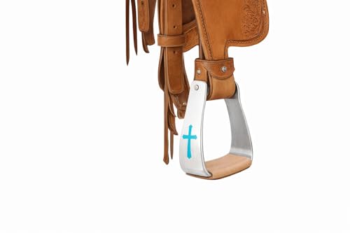 Horse Saddle Turquoise Cross Angled Slanted Aluminum Stirrups 5135VR