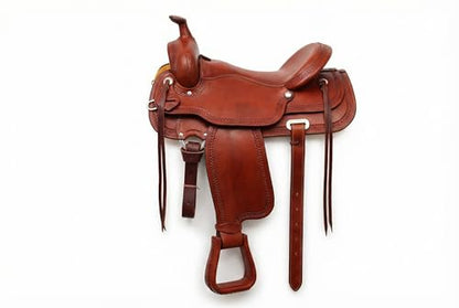Western Horse Saddle Tack Leather Covered Angled Sloped Stirrups Tan 5155
