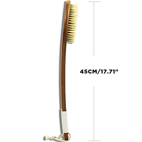 ICANdOIT-17.71Inch Natural Stiff Sisal Bristles Anti-Slip Long Handle Bath Brush,Bent Handle Shower Scrubber for Exfoliating,Shower Back Brush,Exfoliation Set with Pumice Stone(2 Pack) - size: 17.71"Stiff Sisal Bristles Back Brush+Pumice-4Pack