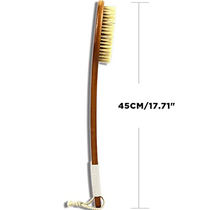 ICANdOIT-17.71Inch Natural Stiff Sisal Bristles Anti-Slip Long Handle Bath Brush,Bent Handle Shower Scrubber for Exfoliating,Shower Back Brush,Exfoliation Set with Pumice Stone(1 Pack) - size: 17.71"Stiff Sisal Bristles Back Brush+Pumice-2Pack