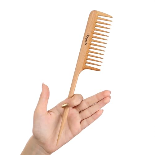 Wide Tooth Wooden Comb Handmade - Natural Vintage Style Wide Tooth Comb for Curls Gentle Styling - Anti-Static Wood Hair Combs For Women Detangling (Wide Tooth Tail Comb) - color: Wide Tooth Tail Comb