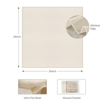 Cheese Cloths 6Pcs, Reusable Unbleached 100% Cotton 20"x20", Washable Organic Cheesecloth With Hemmed Edge, Fine Mesh Food Strainer For Turkey, Juicing, Cheese, Yogurt Making