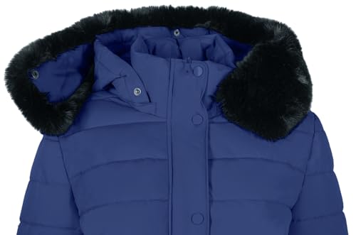 BodiLove Women's Fur Hooded Thickened Jacket with Fleece Lining - color: Navy Hip-length, size: Small