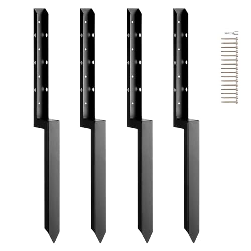 VEVOR Fence Post Anchor, 4 Pack Repair Kit Inner Diameter 2 x2 Inches Heavy Duty Steel Fence Post Support Stakes, Anchor Ground Spike for Repair Tilted, Broken Wood Post - size: 4PC 34x2x2 Inches