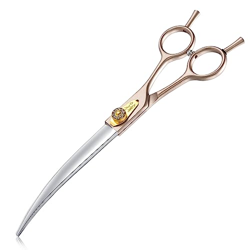 JASON Curved Dog Grooming Scissors - 7.5" Professional Pet Shears Ergonomic - color: Rosegold, size: 7.5