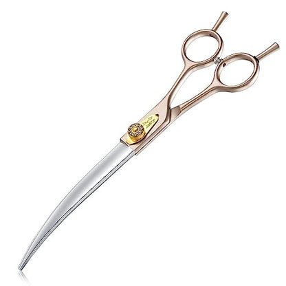 JASON Curved Dog Grooming Scissors - 7.5" Professional Pet Shears Ergonomic - color: Rosegold, size: 7.5