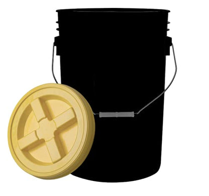 House Naturals Large 6 Gallon Food Grade BPA Free Made in USA Plastic Bucket Pail with Yellow Screw On Double Gasket Air Tight Lid (Pack of 2)