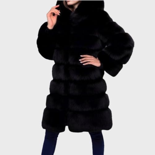 Lisa Colly Women Plus Size Faux Fur Jacket Big Hooded - color: Black, size: Medium