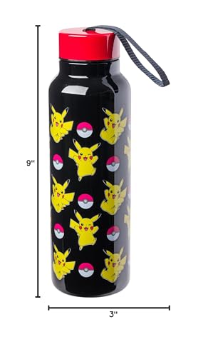 Silver Buffalo Pokemon Ball and Pikachu Stainless Steel Water Bottle with Strap, 27 Ounces - color: Pokemon: Pikachu, size: 27 Ounces