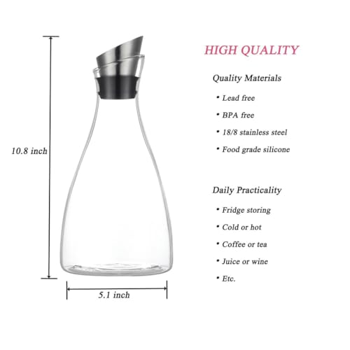 Purefold 50 Oz Borosilicate Glass carafe with Lid 1.5 Liter Glass Pitcher | Heat resistant 0–300°F. Ideal for iced tea, lemonade, juice & cold water. Dishwasher safe, fridge friendly, stovetop safe. - size: 50 Ounces