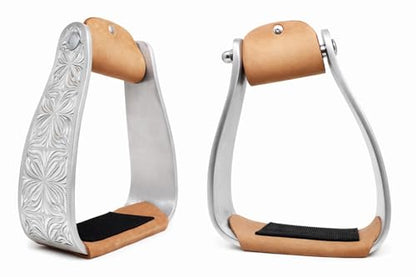 Horse Western Saddle Aluminum Engraved Roper Angled Slanted Stirrups 51228