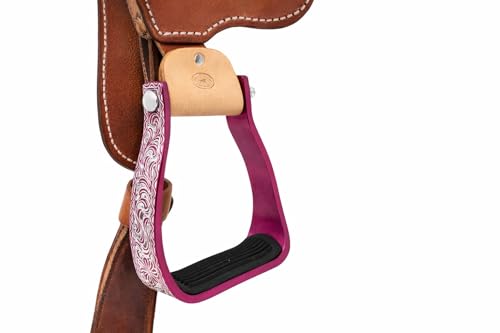 Horse Western 5" Barrel Racer Engraved Aluminum Angled Show Stirrups 51140 - color: Pink
