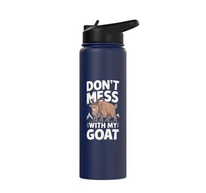 Don´t Mess With My Goat Cute Coat Pygmy Goat Farmer Stainless Steel Insulated Water Bottle - color: Navy Blue
