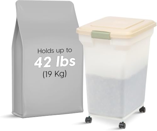 IRIS USA Dog Food Storage Container, Up to 40lbs, Almond/Pearl, Made in USA - color: Almond/Pearl, size: 40 lbs
