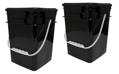 House Naturals 4 Gallon Square Food Grade Plastic Bucket with Lid, Made in USA (Pack of 2) BPA Free (Black) - color: Black