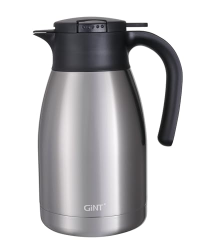 GiNT 51Oz Stainless Steel Thermal Coffee Carafe with Lid/Double Walled Vacuum Thermal Carafe / 12 Hour Heat Retention (Silver, 1.5L) - color: Silver, size: 50.7 Ounces