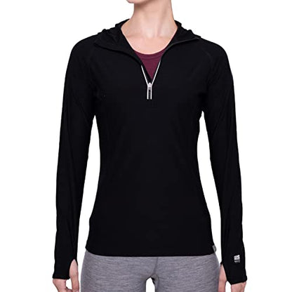 MERIWOOL Women’s Base Layer Hoodie Lightweight Merino Wool Long Sleeve Thermal - color: Black, size: Medium