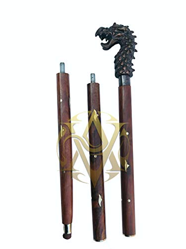 Brass Handle Victorian Telescope Foldable Wooden Walking Stick Cane Ideal Vintage Gift Men Women Father/Mother - style: Dragon
