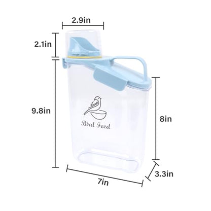 Bird Seed Storage Container,2.8L Airtight Bird Food Container with Handle and Measuring Cup,Portable Pet Food Container for Wild Bird Sunflower Seed-BPA Free Transparent/Blue - color: BLUE BIRD