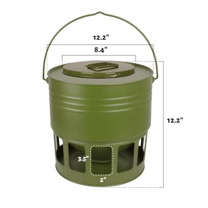 KOL Hanging Chicken Feeder 20lbs Metal Chicken Feeder No Waste, Adjustable Poultry Feeder with 12 Ports, No Installation & Universal Height Design (Green) - color: Green