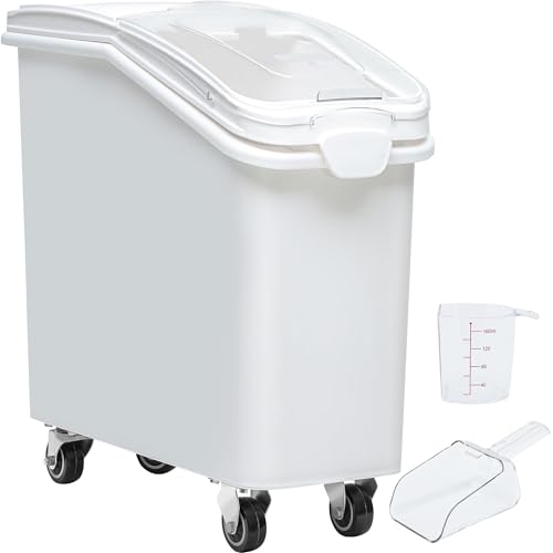 YITAHOME 21 Gallon Ingredient Bin, Commercial Food Container with 500 Cups, Large Flour Storage Container Bin with 360° Wheels, Scoop and Lid for Kitchen, White - color: White, size: 21 gal
