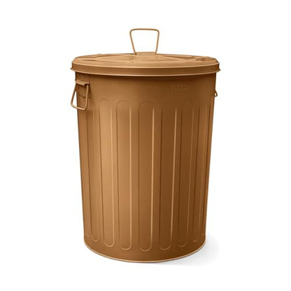 Plexon 20 Gallon Metal Trash Can with Lid Outdoor Large Trash Bin Steel Garbage Can for Garage Patio Farmhouse Bucket Bird Seed Storage Can Heavy Duty Round Container, Brown - color: Brown