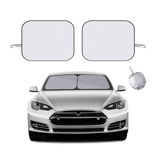 Ziciner 2 PCS Car Windshield Sun Shade, Auto Sun Heat and UV Rays Blocker, 24"×29" Foldable Automotive Front Window Sunshade Protector, Universal Vehicle Interior Accessories (Silver-S) - color: Silver-S (24×29 inches)