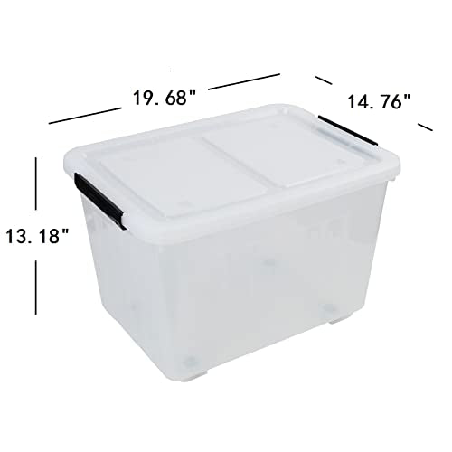 50 Quart Plastic Wheeled Storage Bin, 4 Pack Latching Storage Box | Trasnparent Plastic Material, Stackable - size: 50 Quart
