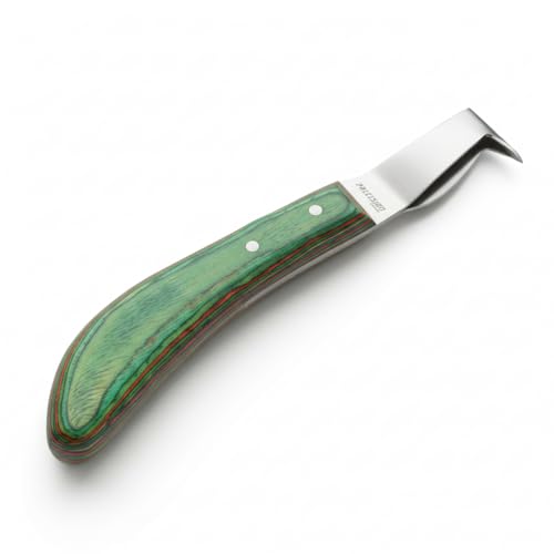 Premium Japanese Stainless Steel Long Loop Hoof Knife with a rhino hook and Smooth Wooden Handle - Perfect for Better Hoof Cleaning