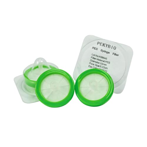 PEKYBIO Sterile Syringe Filter PES Hydrophilic Filtration 0.22μm Pore Size, 33mm Membrane Diameter for Lab, Pack of 50 - size: 0.22μm 33mm