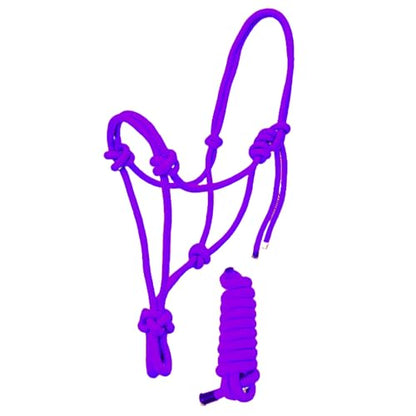 Resistance Plain Nylon Adjustable Rope Halter With Matching 6Ft Lead - color: Purple