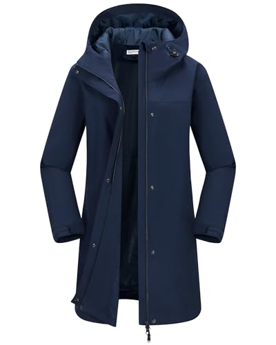 33,000ft Women's Waterproof Rain Jackets Long Rain Coats with Hood - color: Navy Blue, size: X-Small