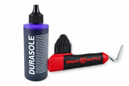 Fitter Critter Ultimate Farrier Bundle – 4oz Durasole Hoof Hardener & Ultimate Hoof Pick with Brush – Complete Horse Hoof Care Kit for Thrush & Sole Support