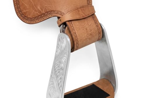 CHALLENGER Horse Saddle Stirrups Western Saddle Engraved Aluminum Angled Slanted Bell 51188