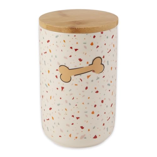 Bone Dry Ceramic Pet Treat Canister, Dishwasher Safe, 4x6.5 Terrazzo - color: Terrazzo, size: 4x6.5"