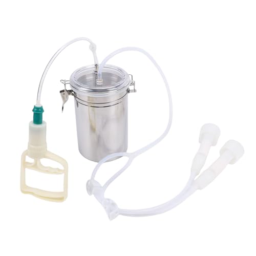 Milking Machine,Portable 2L Stainless Steel Bucket,Manual Pulsation Vacuum Milker Set,Easy Control Strong Suction Milking Machine for Goats Cows